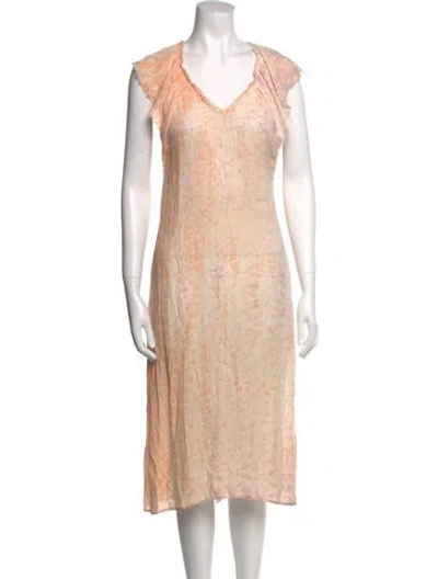 Pre-owned Raquel Allegra Silk Knee-length Dress In Orange
