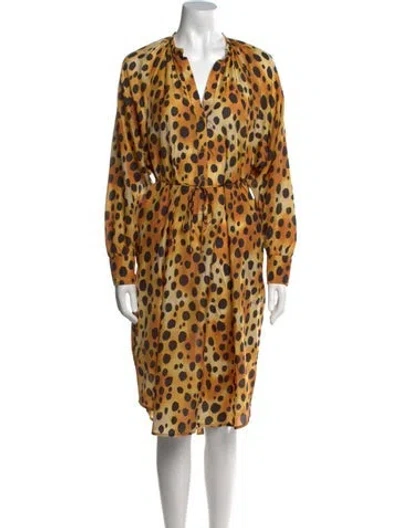 Pre-owned Raquel Allegra Silk Knee-length Dress In Yellow