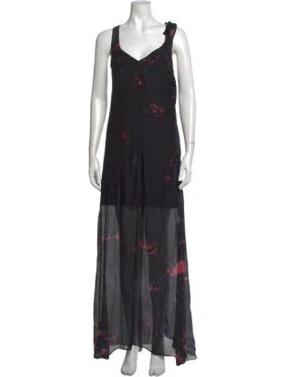 Pre-owned Raquel Allegra Silk Long Dress In Black