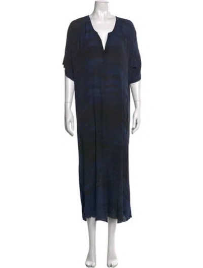 Pre-owned Raquel Allegra Silk Long Dress In Blue