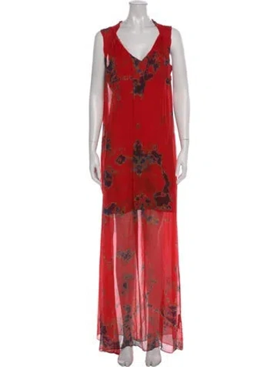 Pre-owned Raquel Allegra Silk Long Dress In Red