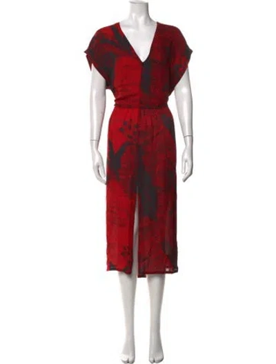 Pre-owned Raquel Allegra Silk Long Dress In Red