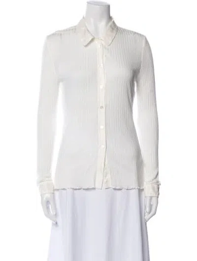 Pre-owned Raquel Allegra Silk Long Sleeve Button-up Top In White