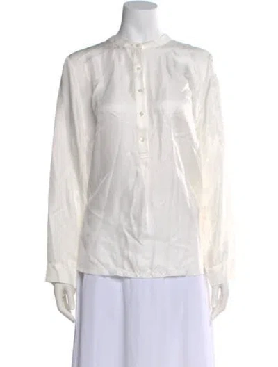 Pre-owned Raquel Allegra Silk Long Sleeve Top In White