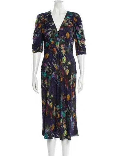 Pre-owned Raquel Allegra Silk Midi Length Dress In Blue