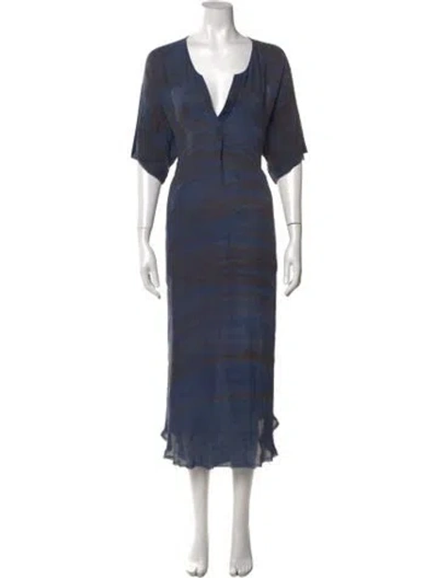 Pre-owned Raquel Allegra Silk Midi Length Dress In Blue
