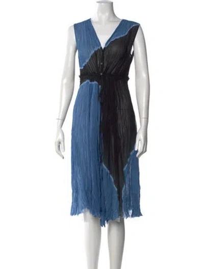 Pre-owned Raquel Allegra Silk Midi Length Dress In Blue