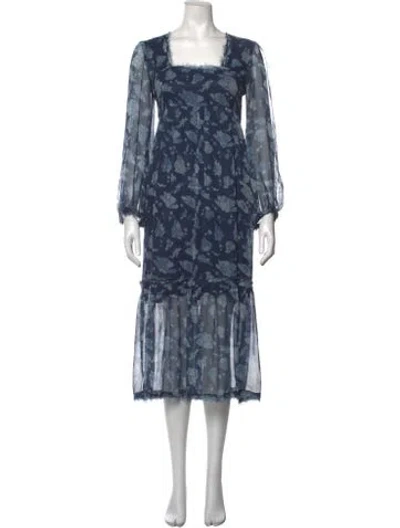 Pre-owned Raquel Allegra Silk Midi Length Dress In Blue