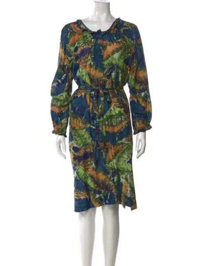 Pre-owned Raquel Allegra Silk Midi Length Dress In Green