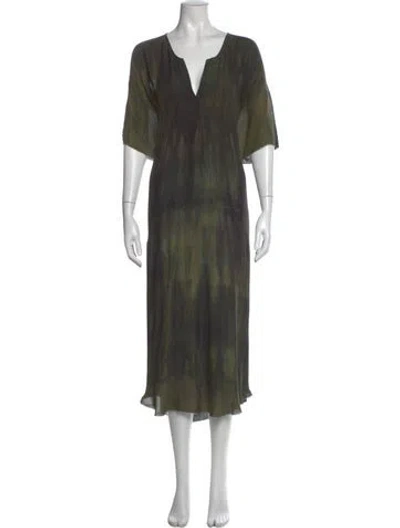 Pre-owned Raquel Allegra Silk Midi Length Dress In Green