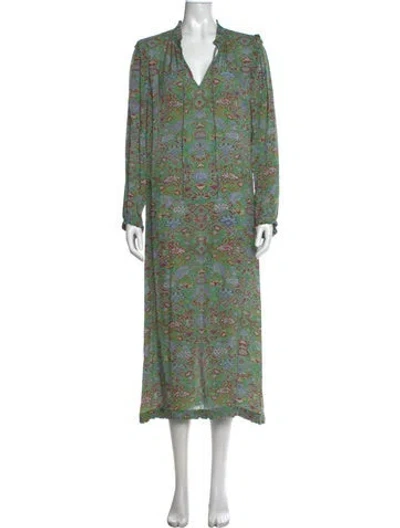 Pre-owned Raquel Allegra Silk Midi Length Dress In Green