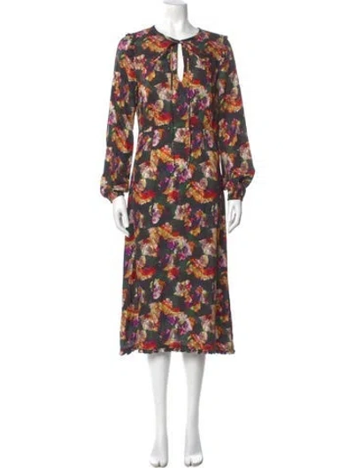 Pre-owned Raquel Allegra Silk Midi Length Dress In Multi