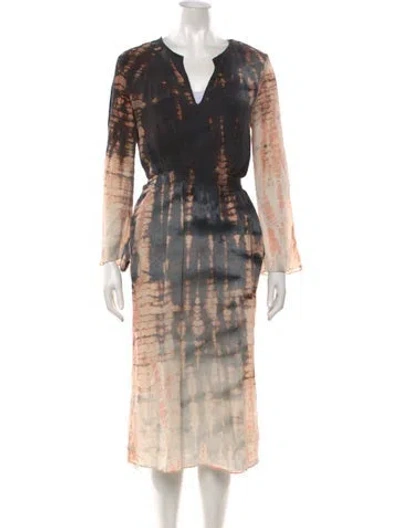Pre-owned Raquel Allegra Silk Midi Length Dress In Neutrals