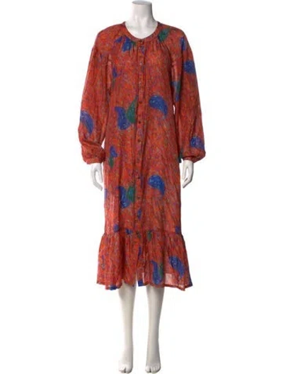 Pre-owned Raquel Allegra Silk Midi Length Dress In Orange