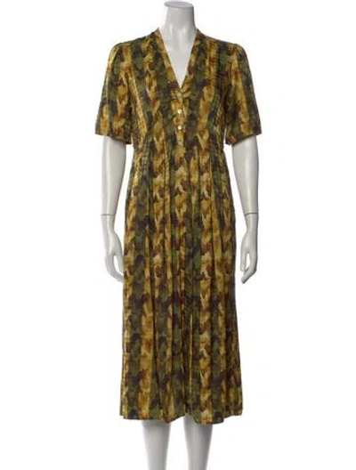 Pre-owned Raquel Allegra Silk Midi Length Dress In Yellow