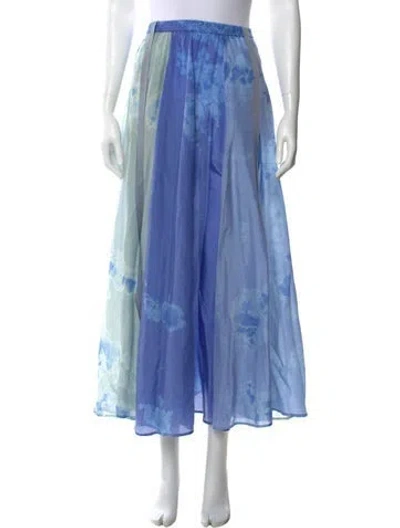 Pre-owned Raquel Allegra Silk Midi Length Skirt In Blue
