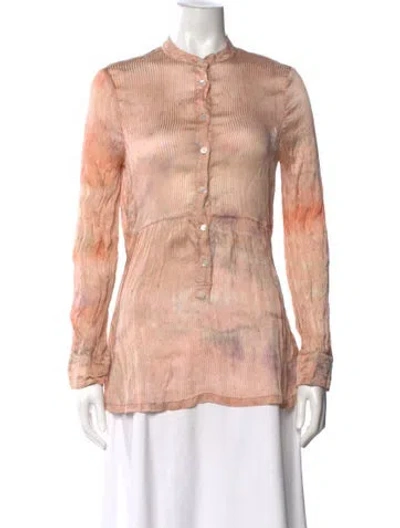 Pre-owned Raquel Allegra Silk Mock Neck Blouse In Pink