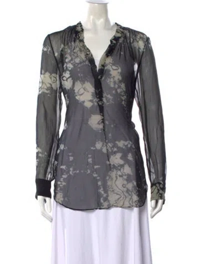 Pre-owned Raquel Allegra Silk Patterned Blouse In Black