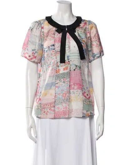 Pre-owned Raquel Allegra Silk Patterned Blouse In Pink