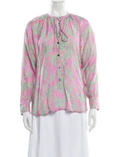 Pre-owned Raquel Allegra Silk Patterned Blouse In Purple