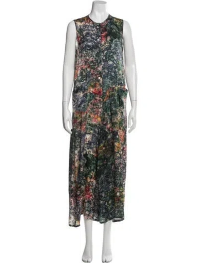 Pre-owned Raquel Allegra Silk Patterned Jumpsuit In Green