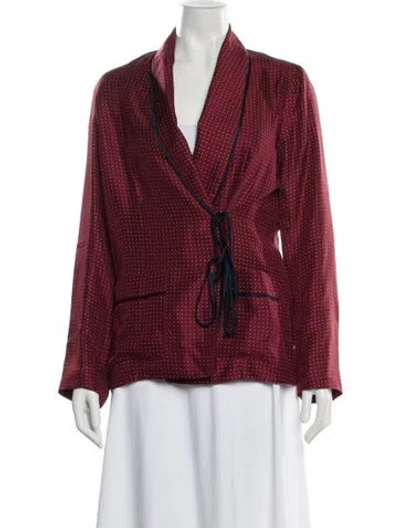 Pre-owned Raquel Allegra Silk Plaid Print Blazer In Burgundy