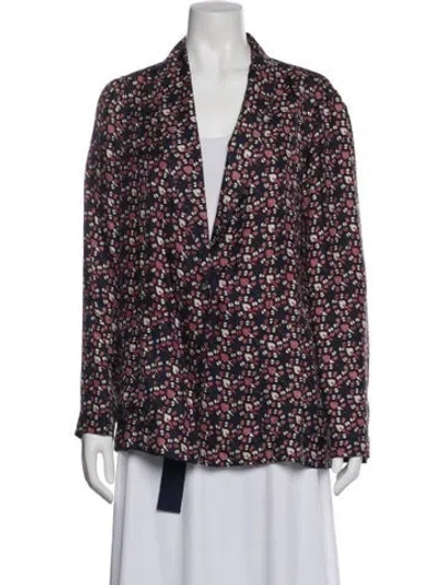 Pre-owned Raquel Allegra Silk Printed Blazer W/ Tags In Blue