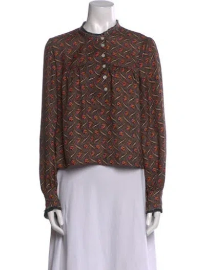 Pre-owned Raquel Allegra Silk Printed Blouse In Black