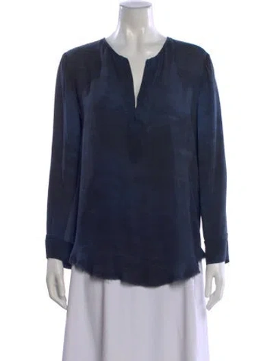 Pre-owned Raquel Allegra Silk Printed Blouse In Blue