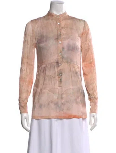 Pre-owned Raquel Allegra Silk Printed Blouse In Neutral