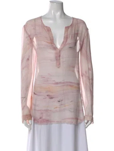 Pre-owned Raquel Allegra Silk Printed Blouse In Pink