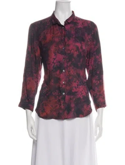 Pre-owned Raquel Allegra Silk Printed Top In Green