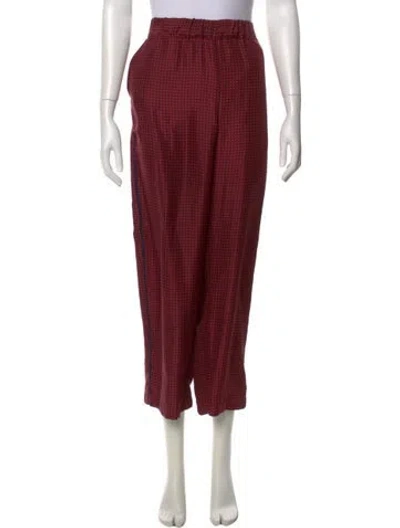 Pre-owned Raquel Allegra Silk Straight Leg Pants In Burgundy