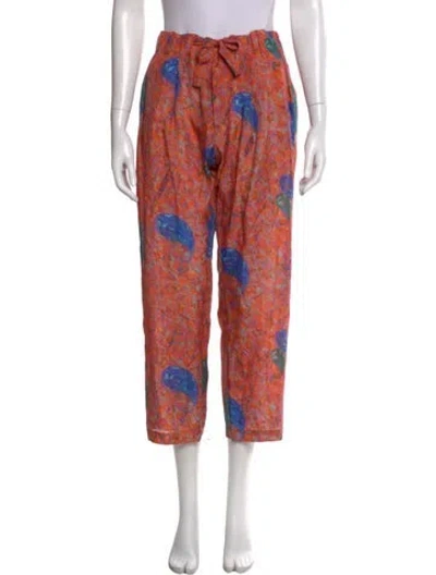 Pre-owned Raquel Allegra Silk Straight Leg Pants In Orange