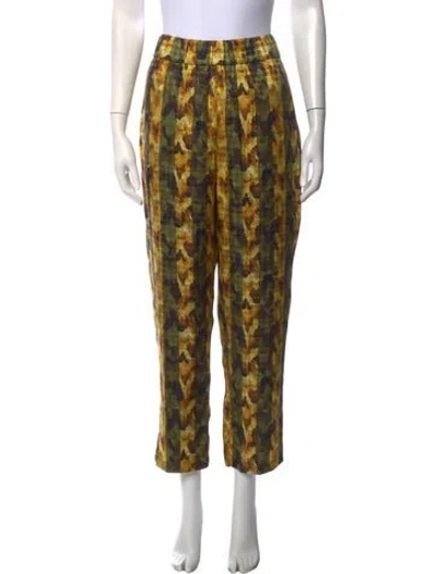 Pre-owned Raquel Allegra Silk Straight Leg Pants In Yellow