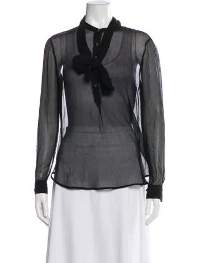 Pre-owned Raquel Allegra Silk Tie Neck Blouse In Gray