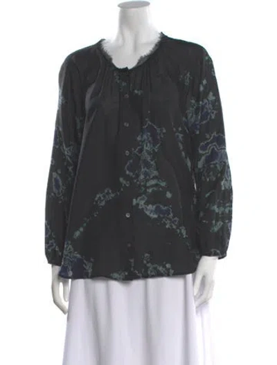 Pre-owned Raquel Allegra Silk Tie-dye Print Blouse In Black