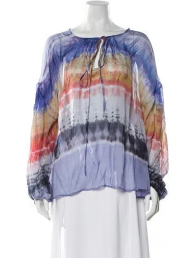 Pre-owned Raquel Allegra Silk Tie-dye Print Blouse In Blue
