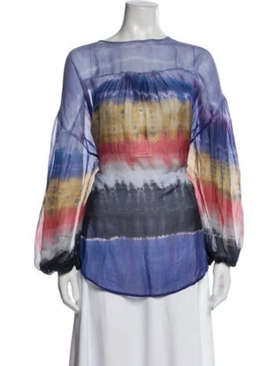 Pre-owned Raquel Allegra Silk Tie-dye Print Blouse In Blue