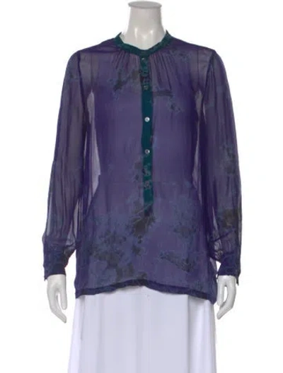 Pre-owned Raquel Allegra Silk Tie-dye Print Blouse In Blue