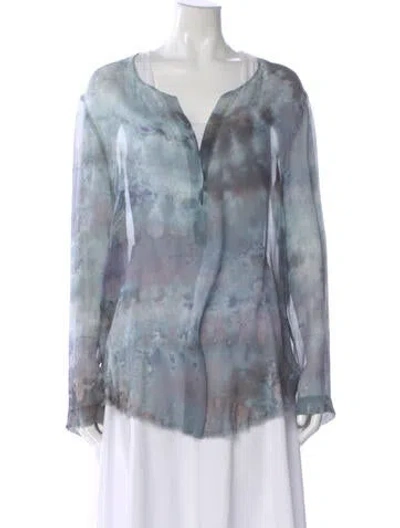 Pre-owned Raquel Allegra Silk Tie-dye Print Blouse In Gray
