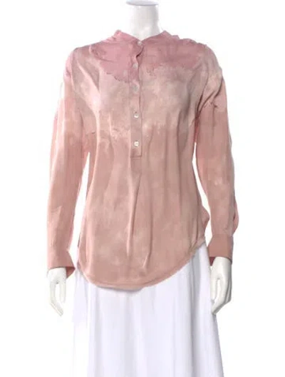 Pre-owned Raquel Allegra Silk Tie-dye Print Blouse In Pink