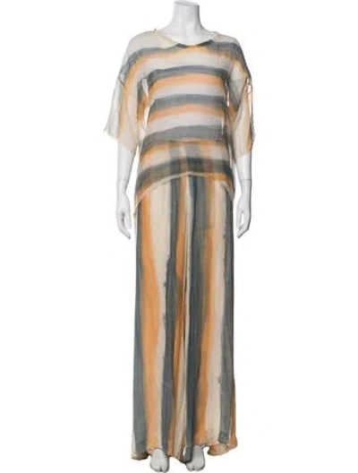 Pre-owned Raquel Allegra Silk Tie-dye Print Pant Set In Neutral