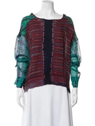 Pre-owned Raquel Allegra Silk Tie-dye Print Top In Blue