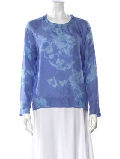 Pre-owned Raquel Allegra Silk Tie-dye Print Top In Blue