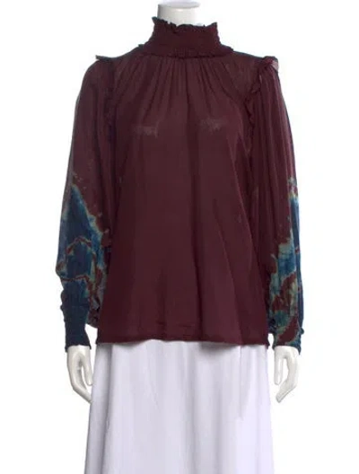 Pre-owned Raquel Allegra Silk Tie-dye Print Top In Burgundy