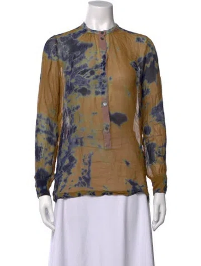 Pre-owned Raquel Allegra Silk Tie-dye Print Top In Green
