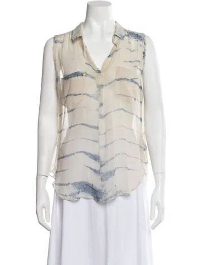 Pre-owned Raquel Allegra Silk Tie-dye Print Top In Neutral