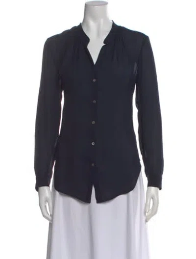Pre-owned Raquel Allegra Silk V-neck Blouse In Gray