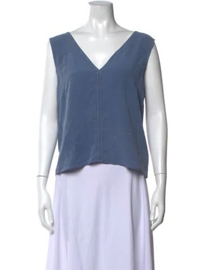 Pre-owned Raquel Allegra Silk V-neck Top W/ Tags In Blue
